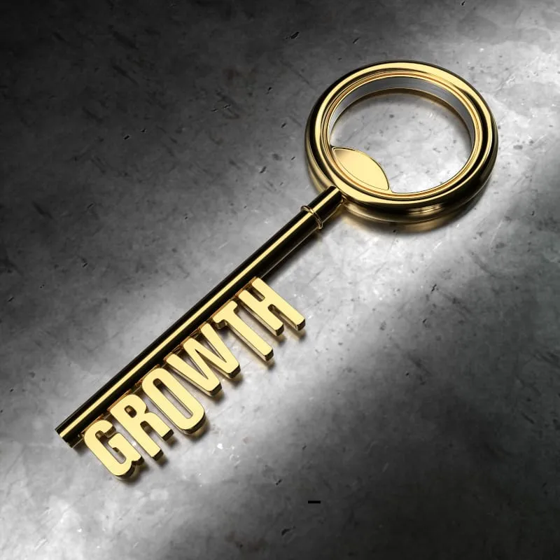 Growth - Golden Key on Black Metallic Background.